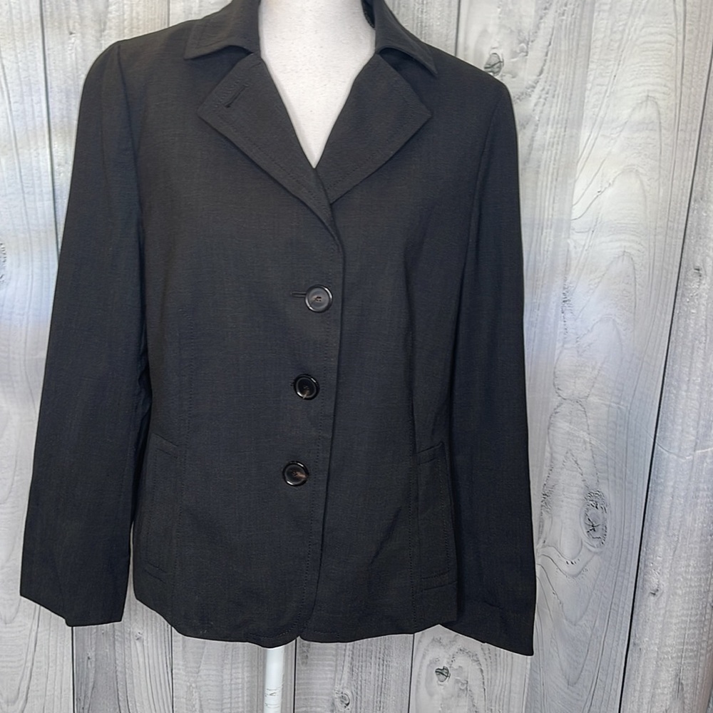 Akris Punto Blazer Jacket Wool Blend Lined Boxy Black Sz 14 - Picture 2 of 13